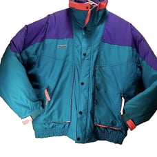 Vintage Colombia Neon Color Block Radial Sleeve Ski Jacket Teal Purple Pink Sz L