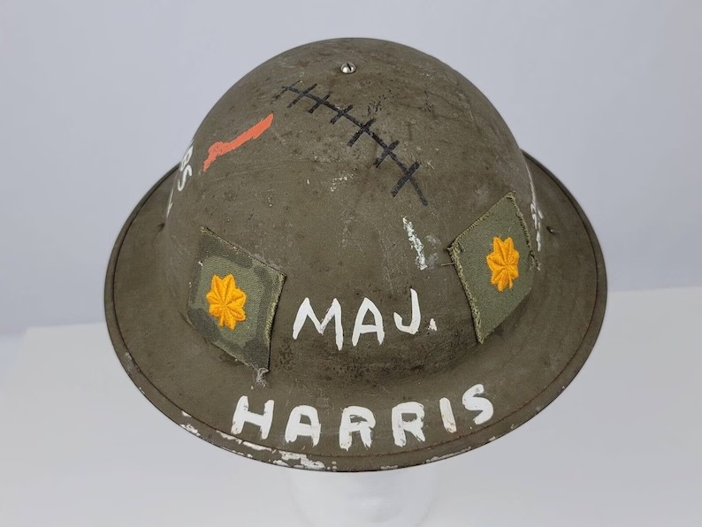 WWII US Doughboy 1941 Miltary Helmet Battle Damage Vietnam Era Paint Writing