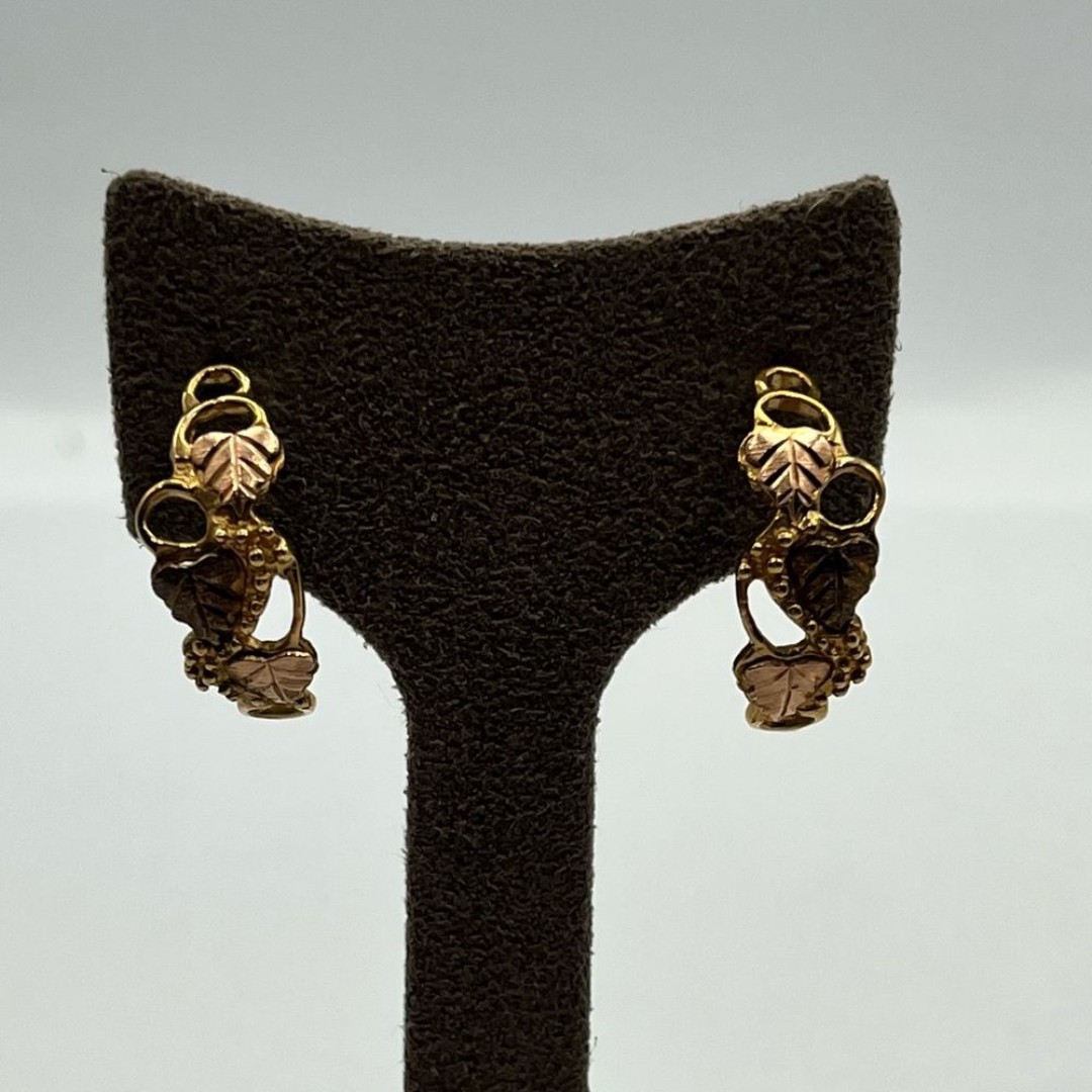 woman's black hills gold 10k gold leaf half Hoop earrings