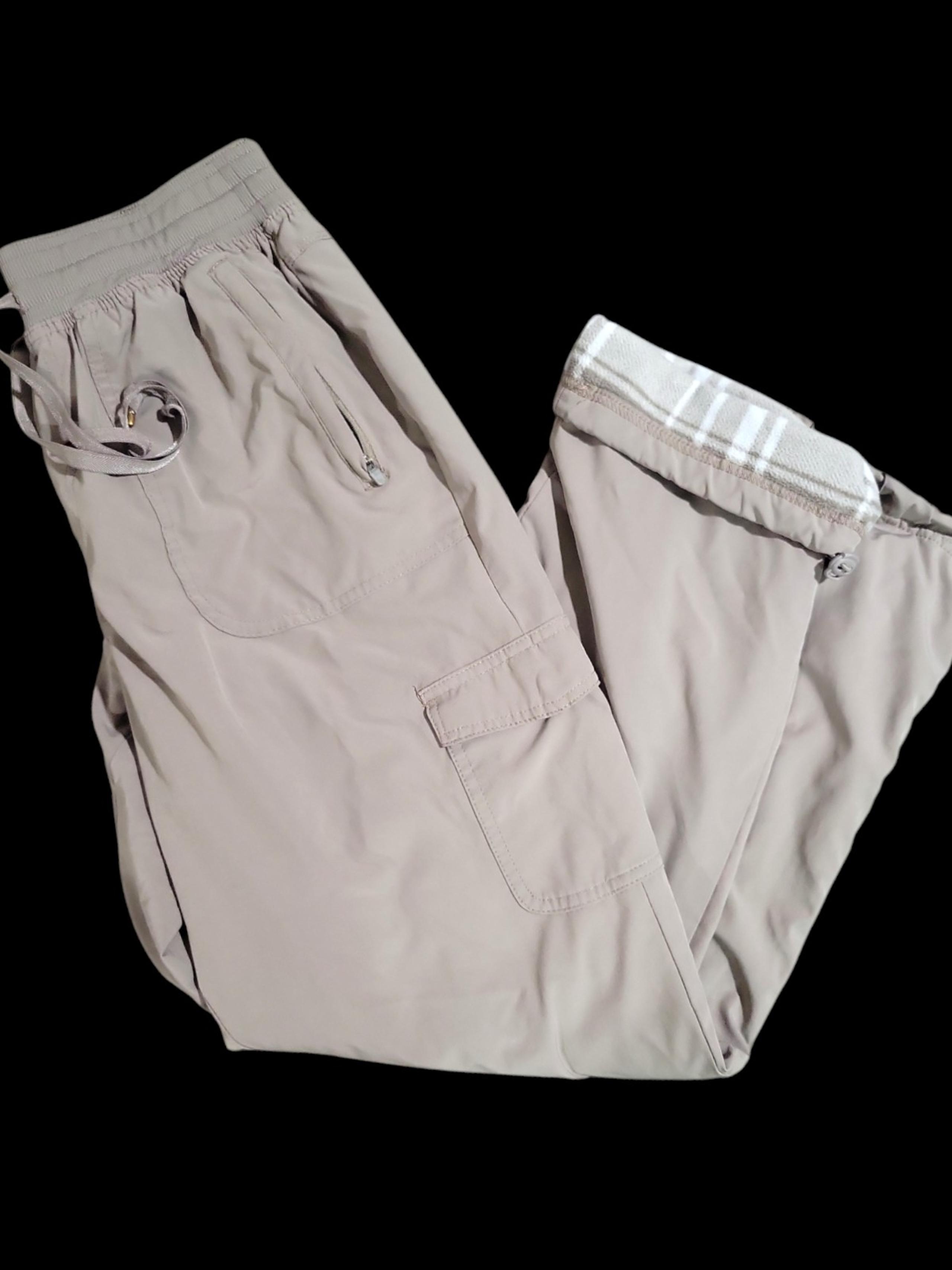 Eddie Bauer Women's Fleece Line Cargo Pants Size Med Khaki Flannel Adjustable