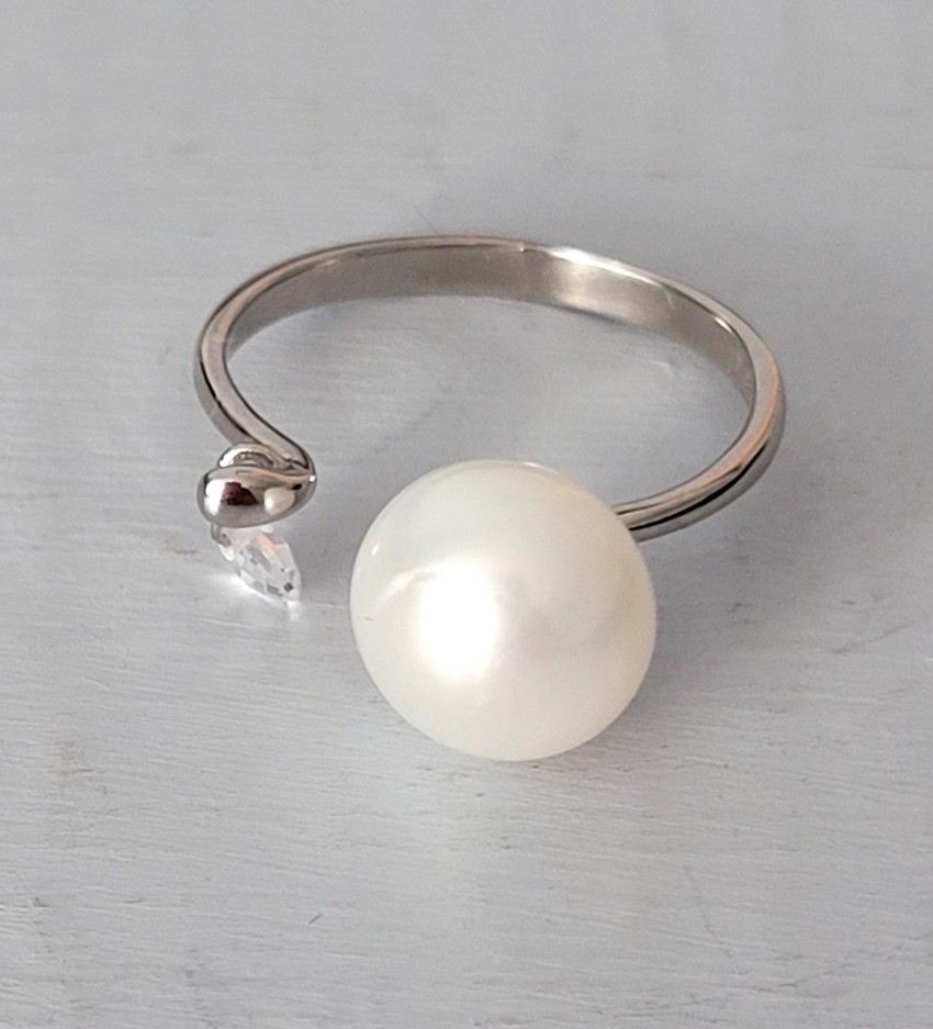 Sterling Silver Freshwater Pearl and CZ Ring