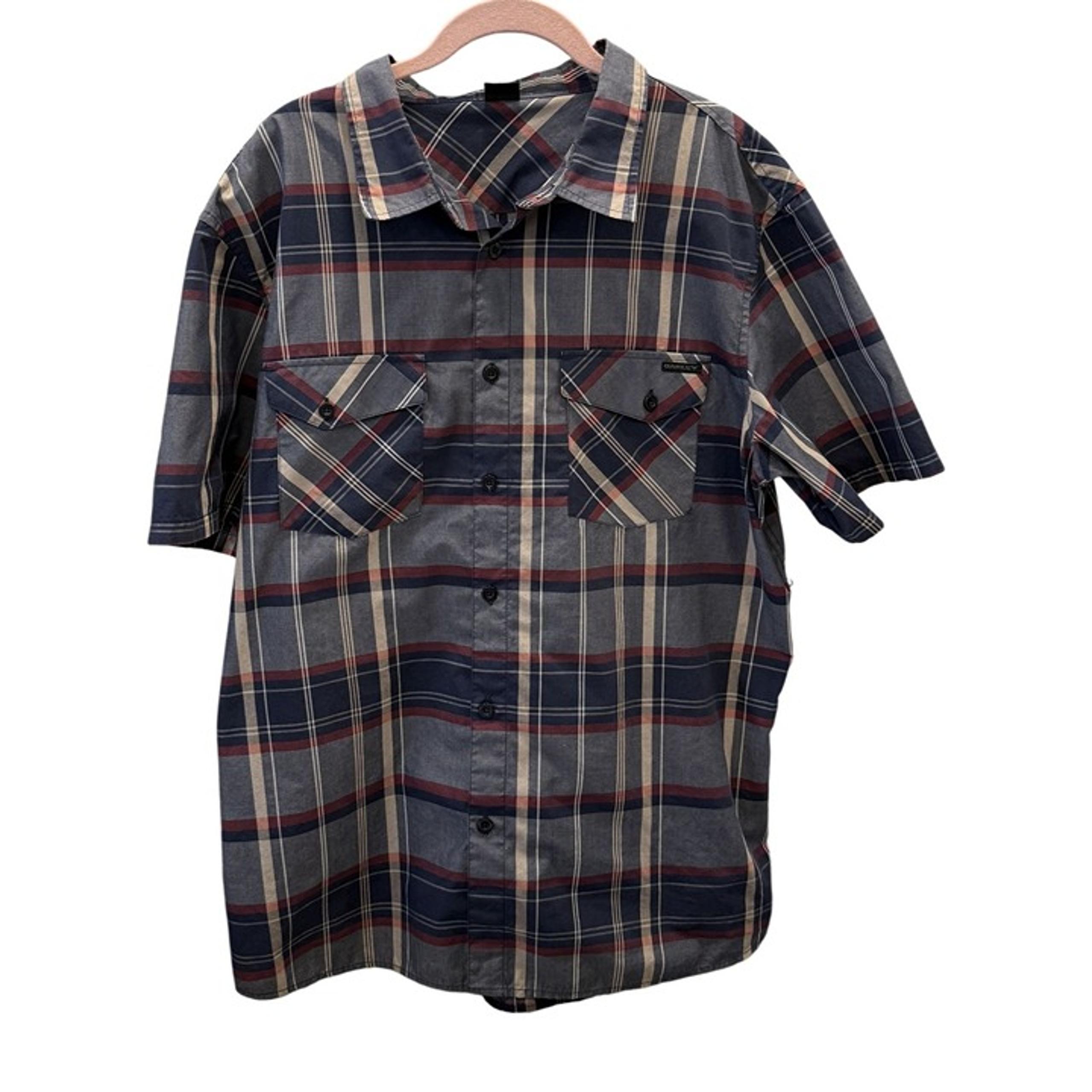 Oakley Mens XL Plaid Button-Up Short Sleeve Shirt Casual Navy  Red Lightweight