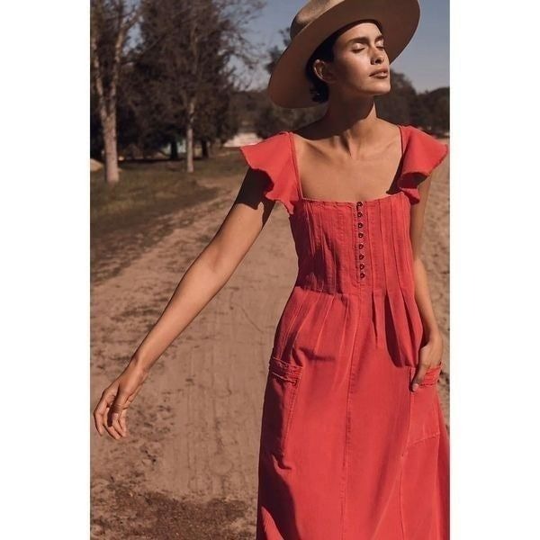 NWT Anthropologie x Pilcro Flutter Sleeve Midi Dress Size L