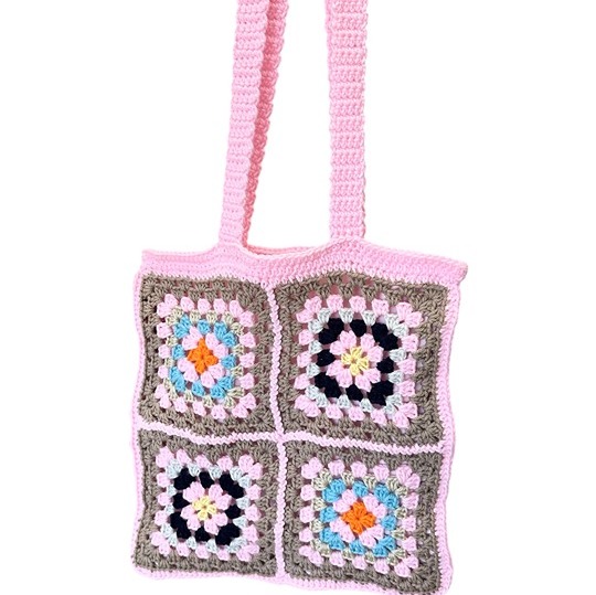 Crochet Granny Square Tote Bags Lining with Pocket Brand New Handmade