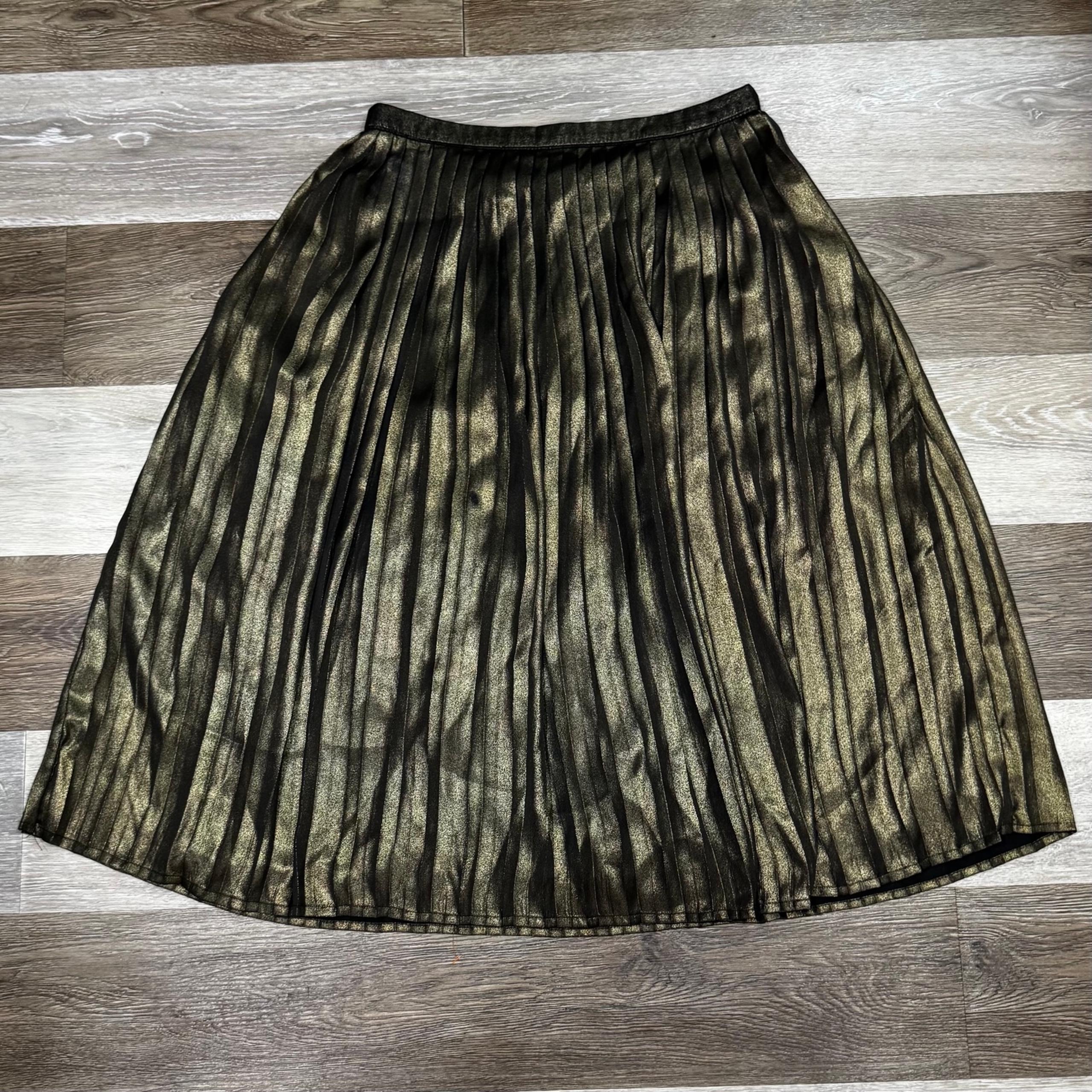 NWOT! Abercrombie & Fitch Pleated Midi Skirt Sz Small Metallic Gold & Black