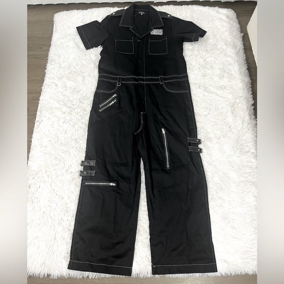 DOLLS KILL x MARILYN MANSON Oversized Boiler Suit Jumpsuit Short Sleeves Black