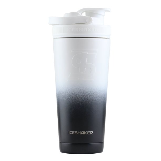 Ice Shaker Double Walled Vacuum Insulated Protein Shaker Bottle, Black/White