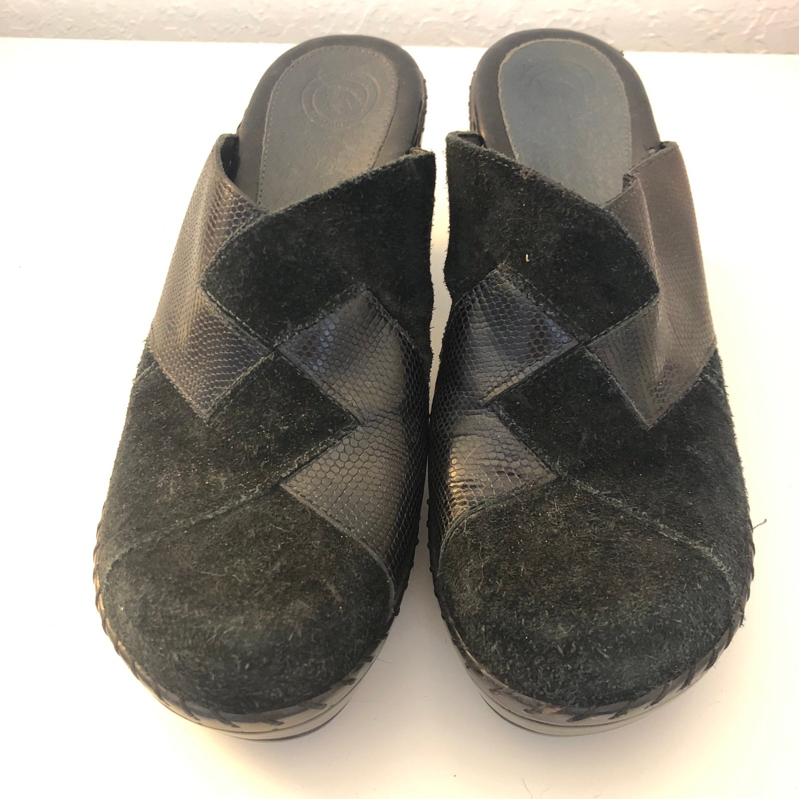 Nurture Black Leather Clogs
