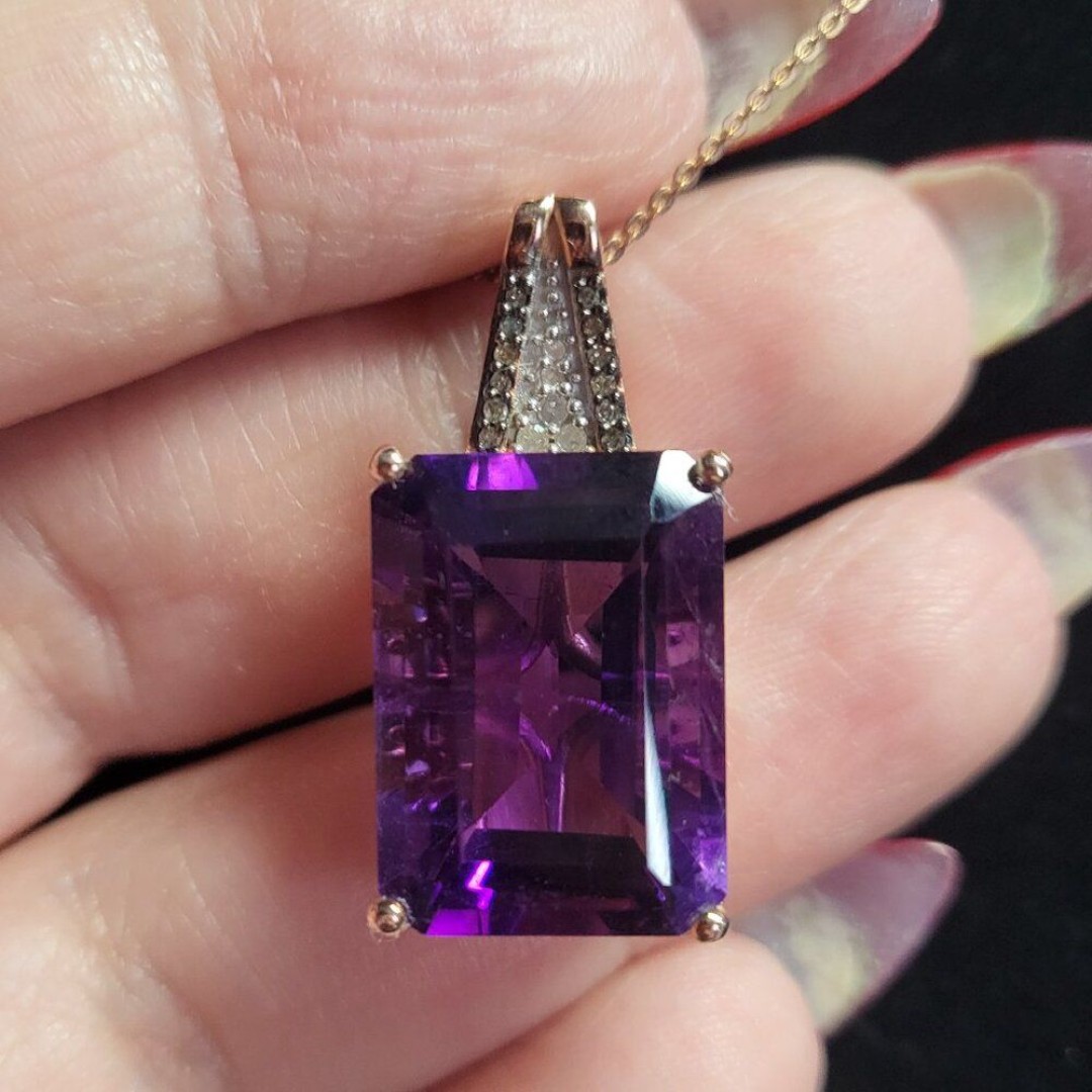 African Amethyst Diamond Accent RG/Sterling Silver Majesty Pendant Necklace