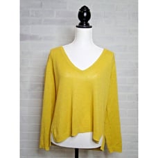 Eileen Fisher Organic Linen Sweater Petite Medium Yellow V Neck Loose Light Fit