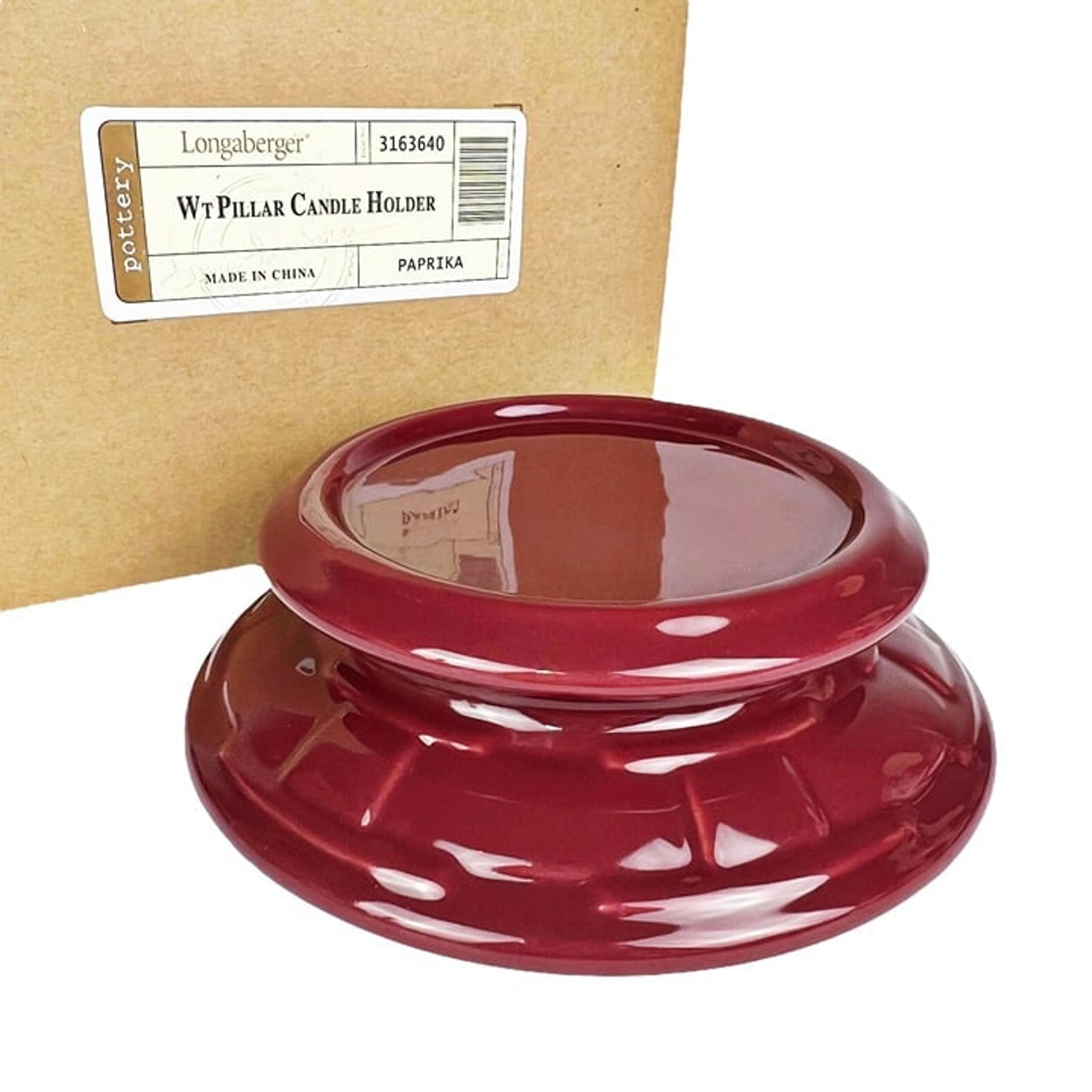Longaberger Pottery Woven Traditions Pillar Candle Holder Paprika Red Pedestal