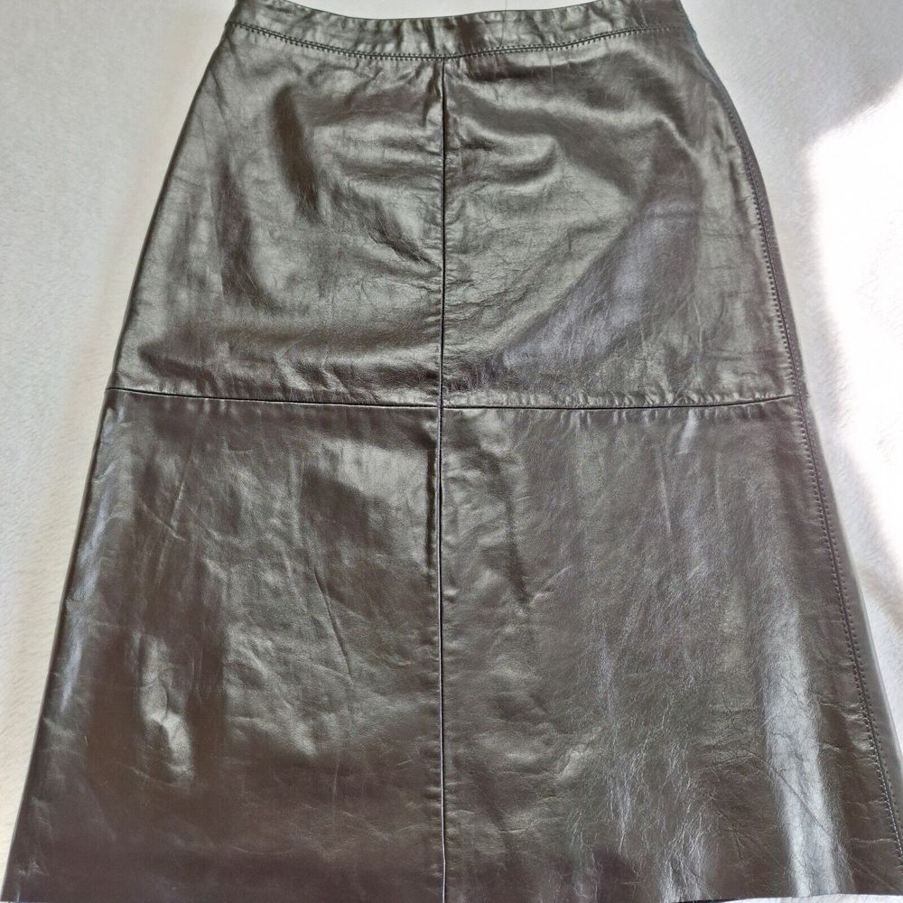 Vintage GAP Midi Leather Skirt Womens Sz 2 Black A-Line 90s Y2K Lined Western