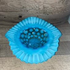 Fenton Blue Ruffled Blue Dot Glass Bowl