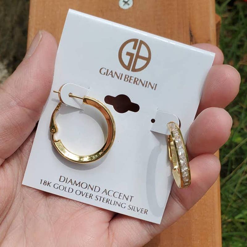 NEW! Giani Bernini 18K Gold Over Sterling Silver Diamond Accent Hoop Earrings
