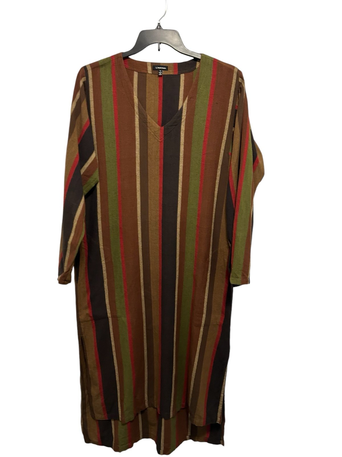 J. Peterman Women's Caftan Stripe Long Sleeve V Neck Kaftan Dress Sz Medium NWOT