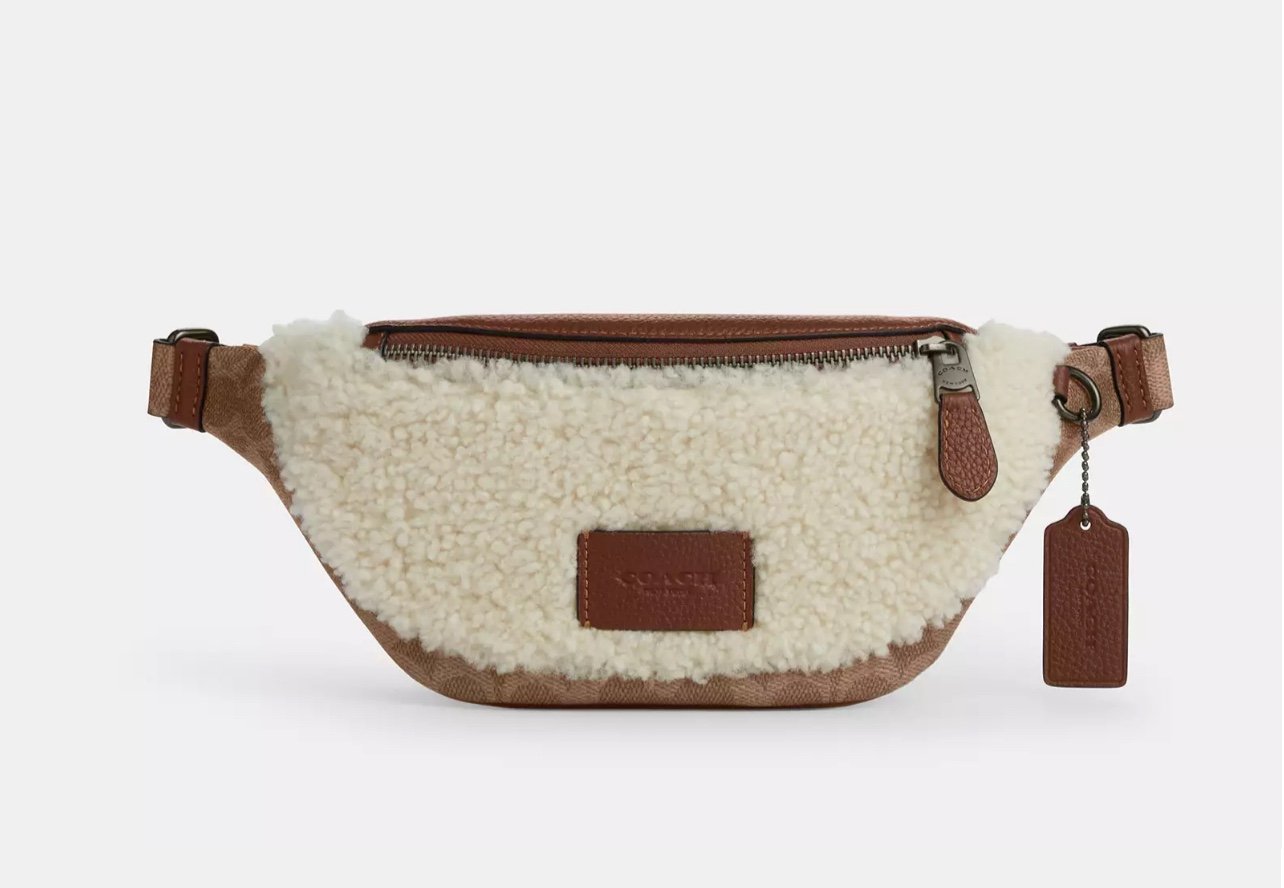 NWT Warren Mini Belt Bag In Signature Canvas & Shearling CY884 AUTHENTIC