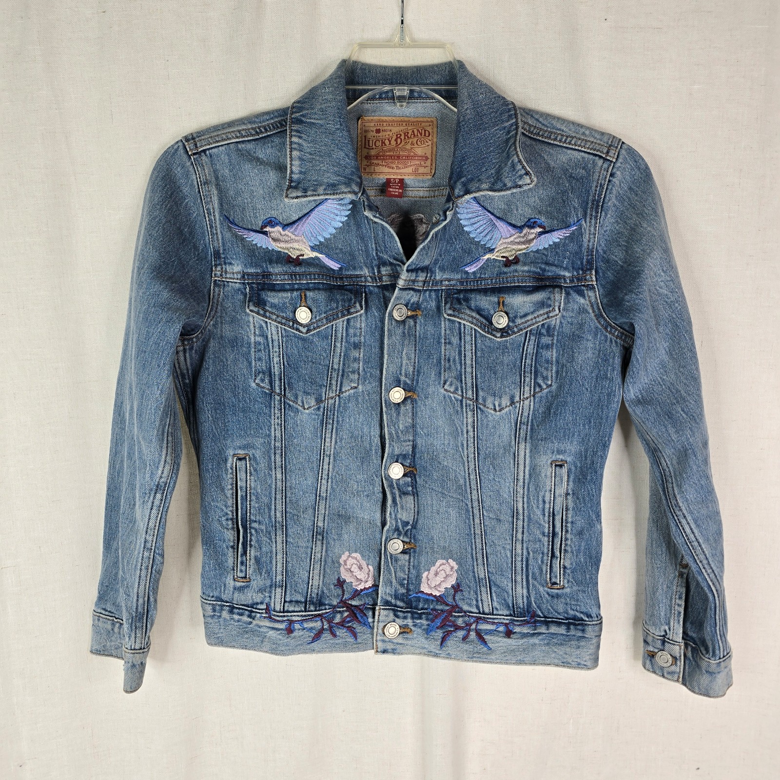 Lucky Brand Womens Small Tomboy Trucker Embroidered Y2k Denim Jean Jacket