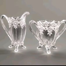 VTG Westmoreland W Keystone 1910-1930 Floral Colonial Footed Creamer & Sugar Set