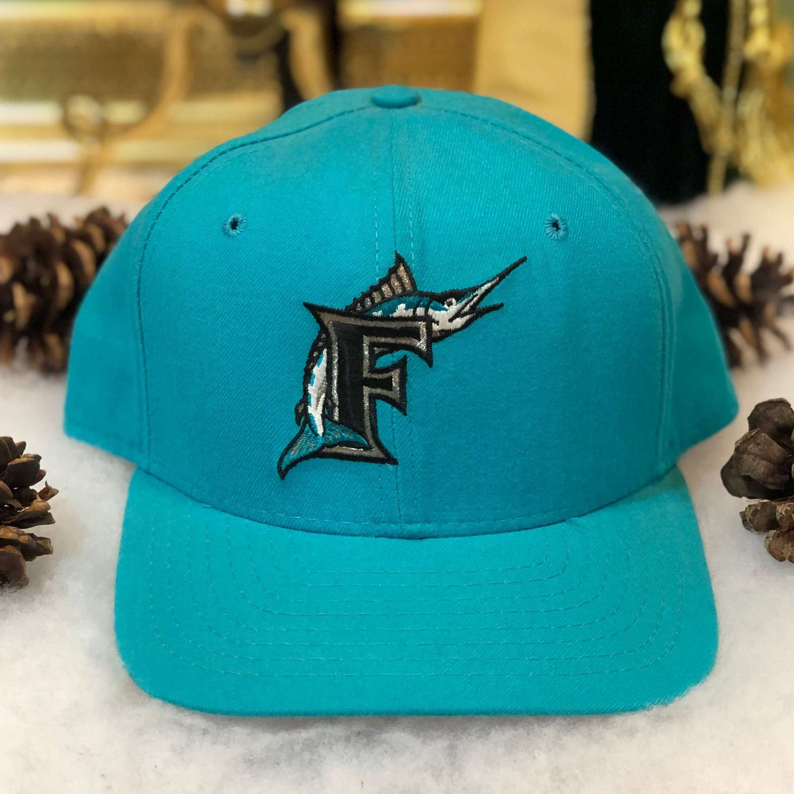 Vintage 90s MLB Florida Marlins New Era Wool Baseball Snapback Hat Cap