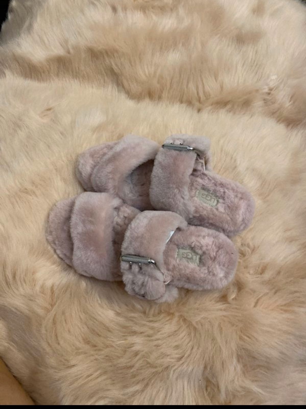 UGG Women's Pink FUZZ YEAH Shearling Sli