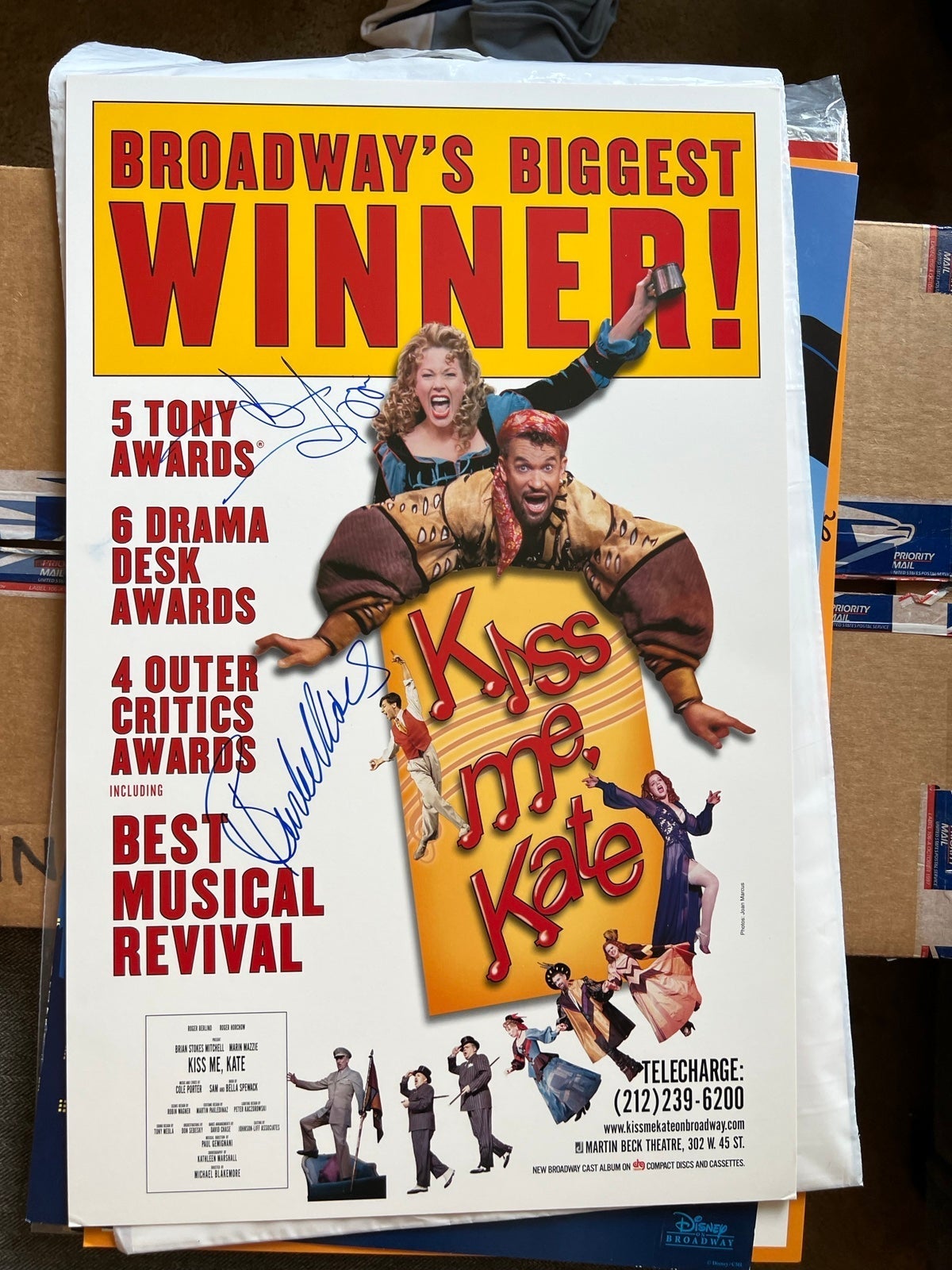 Signed KISS ME KATE Broadway Poster Window card Marin Mazzie 14x22