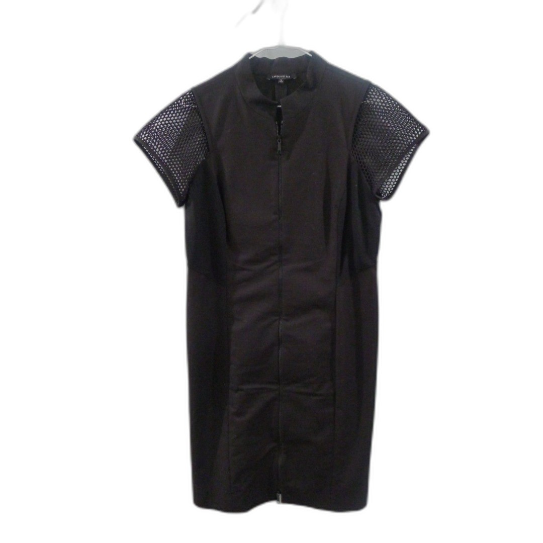 Lafayette 148 New York Zip Front Shift Dress With Mesh Sleeves - Black 10