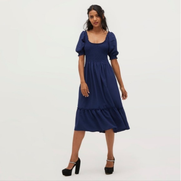 HILL HOUSE The Women's Louisa Nap Dress, Navy Crepe Size XL
