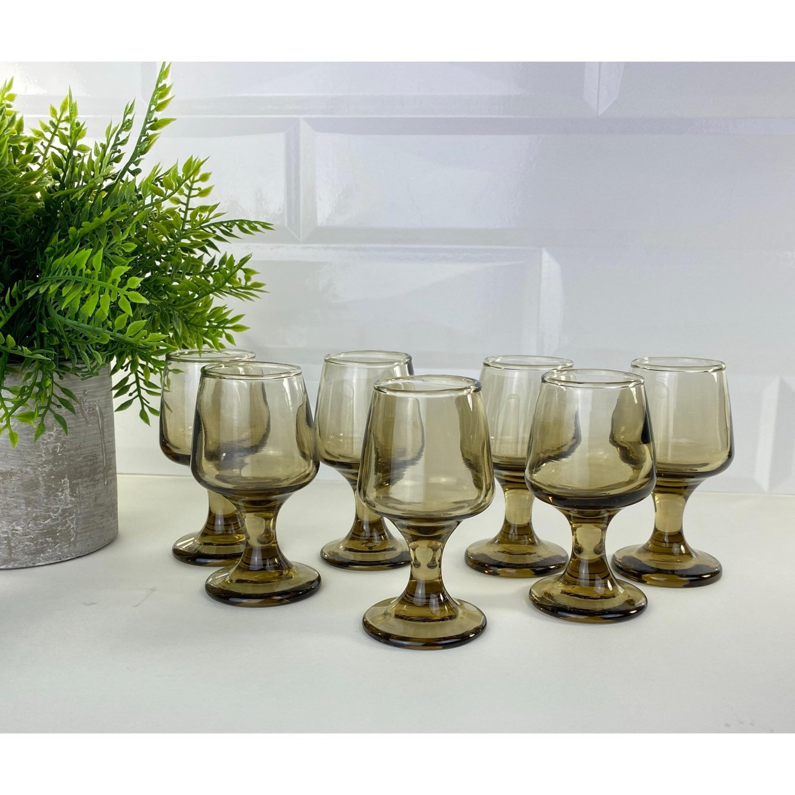 Libbey Tawny Accent Cordial Liqueur Shot Glasses Set of SEVEN Brown 1970s