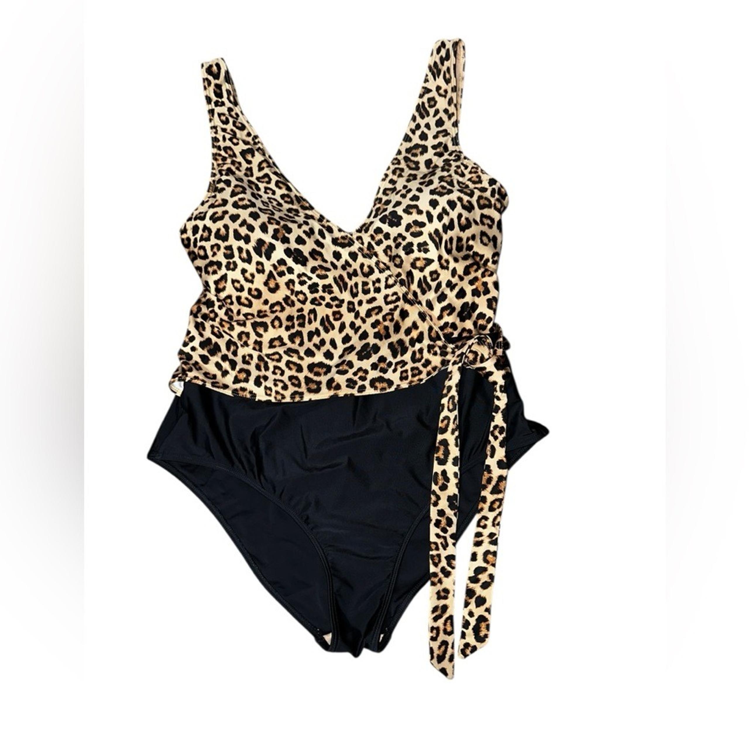 Summersalt Swimsuit Womens Size 14 Perfect Wrap One-Piece Leopard Black V Neck