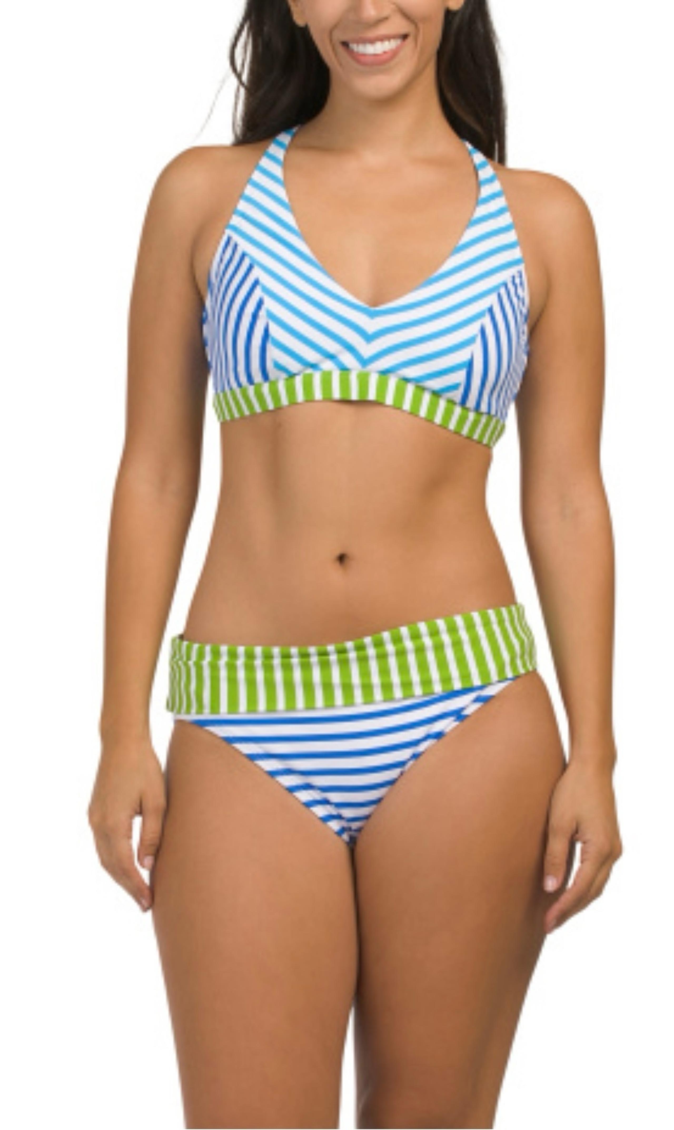 Bleu Rod Beattie White, Blue and Green Bikini Set Top Size 36DD Bottom Size 12