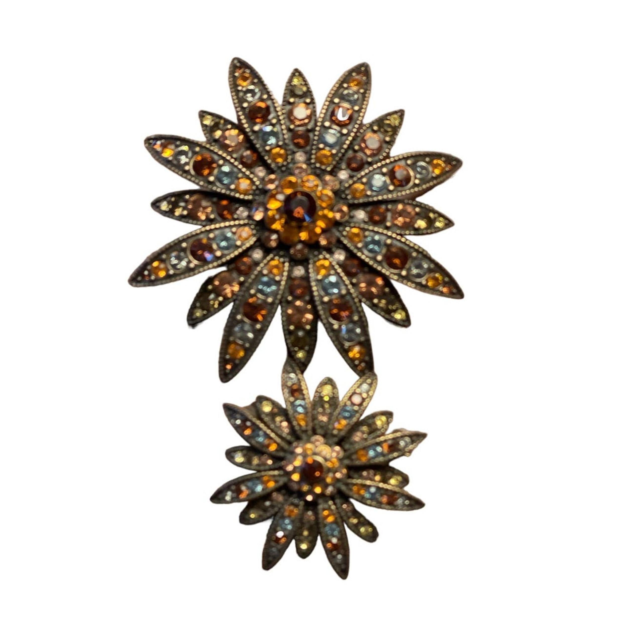 Joan Rivers Vintage Swarovski Crystal Sparkle Starburst Brooch Pin Set Bronze