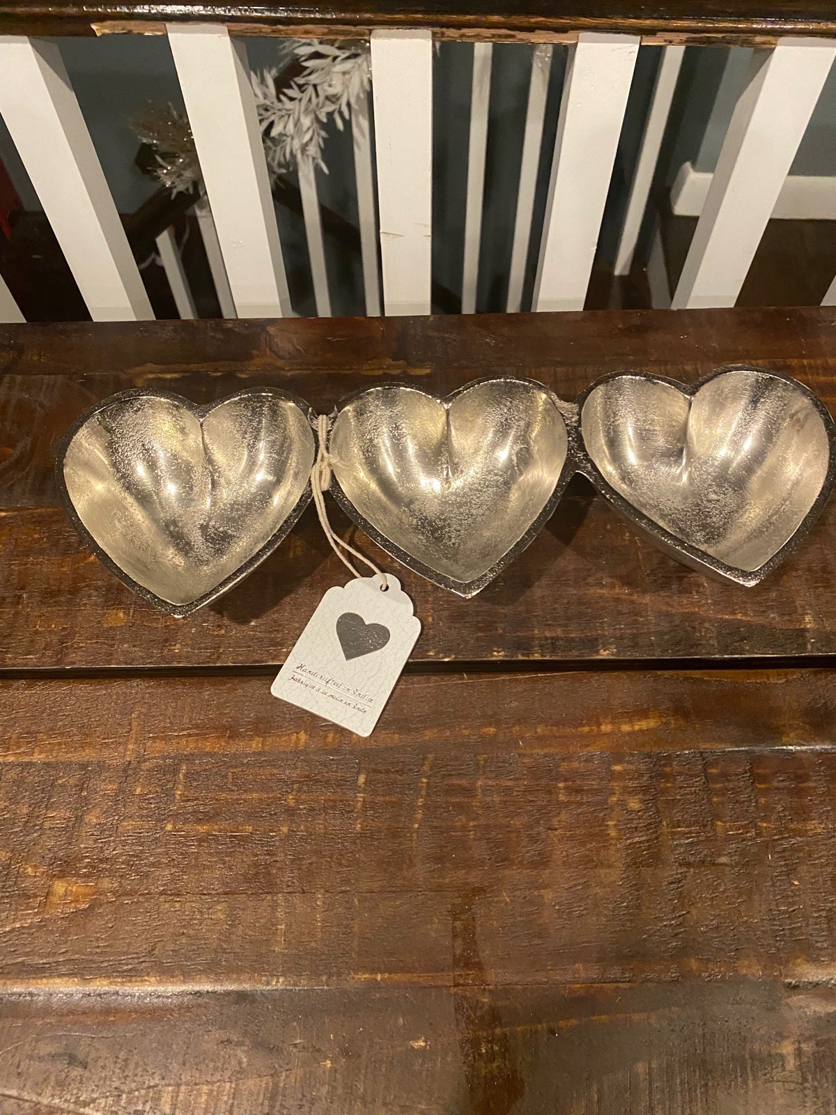 Decorative silver triple heart connected bowl