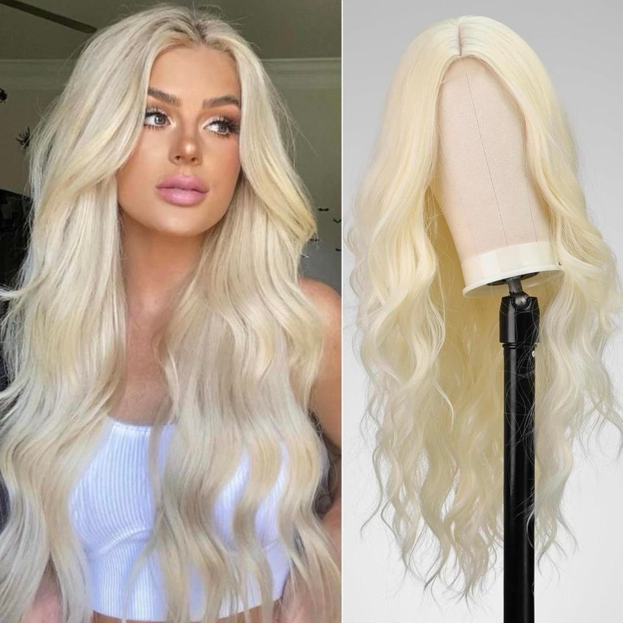 Lace front 613# platinum blonde middle part wig