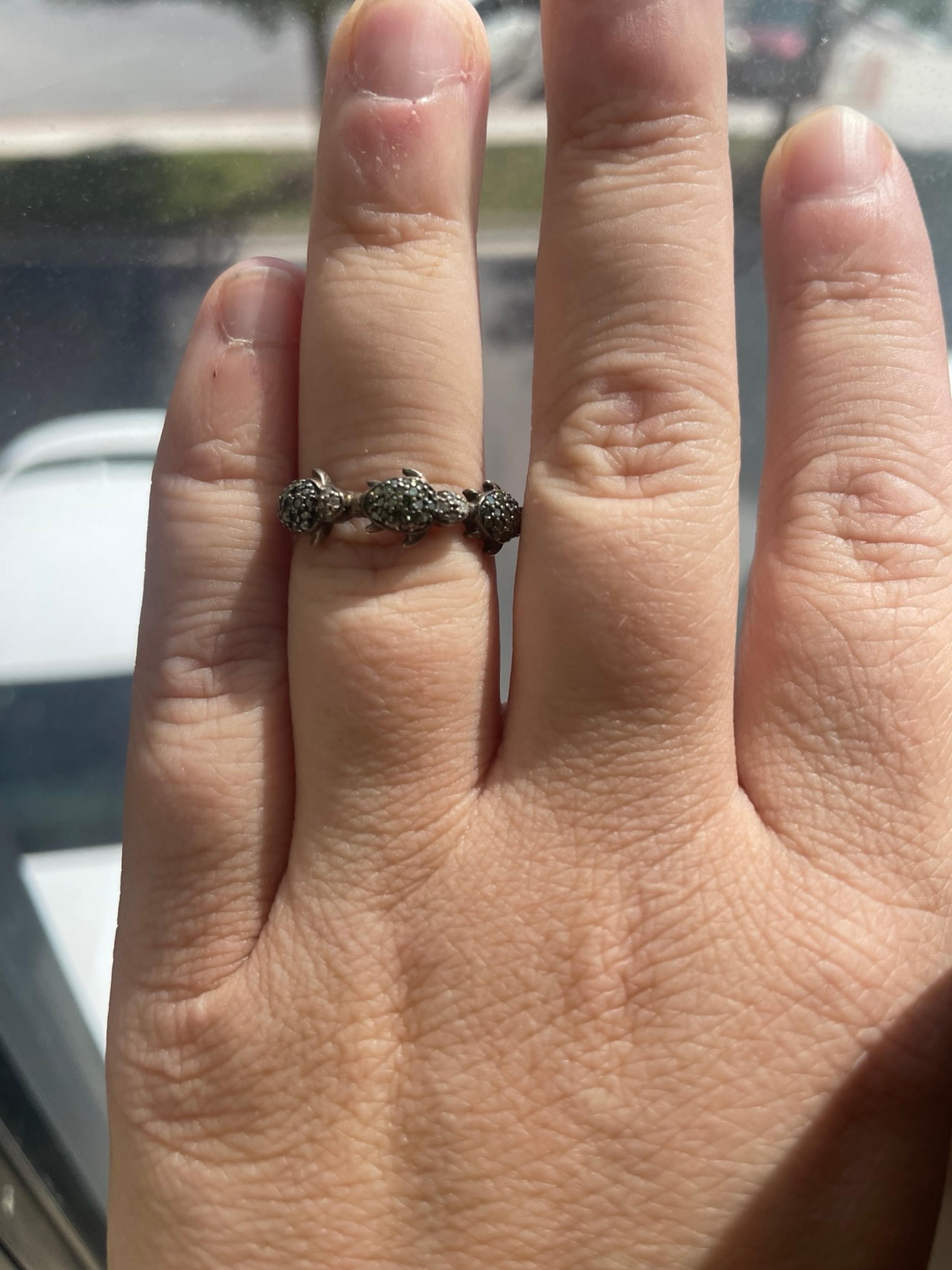 Zales Black Diamond Sea Turtle Ring 1/4 total carat weight .925 Sterling size 7