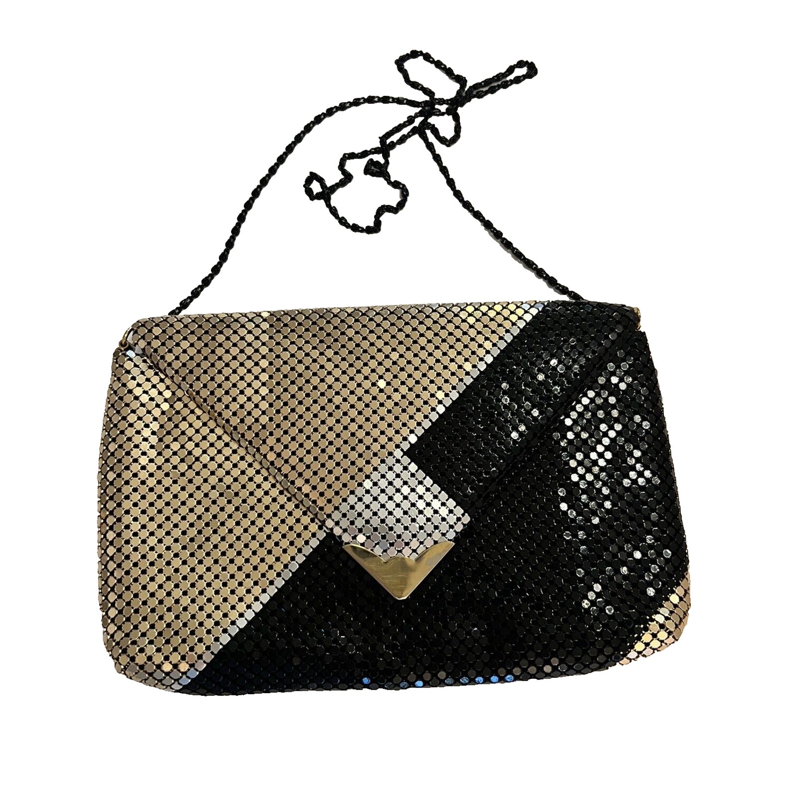 Vtg Metallic Black Gold & Silver Mesh Chain Purse Handbag Jotta by Jayco, CA