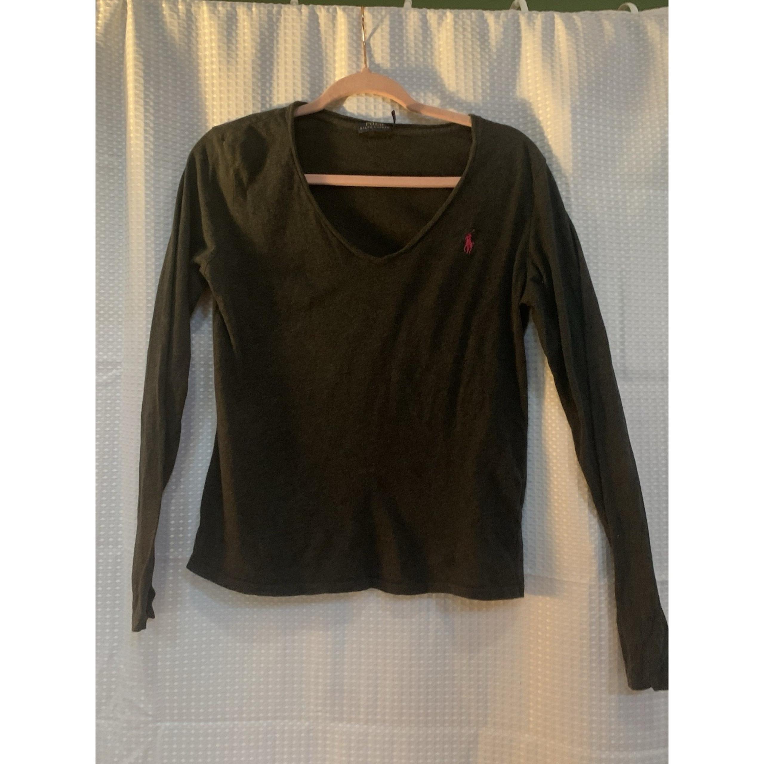 Polo Ralph Lauren Shirt Womens Large Dark Gray Long Sleeve V Neck Casual Soft