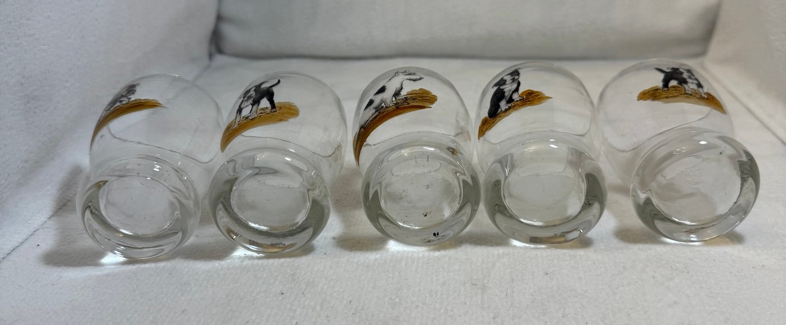 Vintage hand painted scottish bull short haired terrier drinking Glass Set Of 5