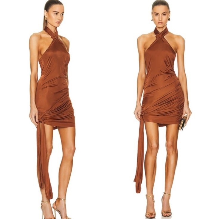 GAUGE81 Riga halter mini dress in chestnut