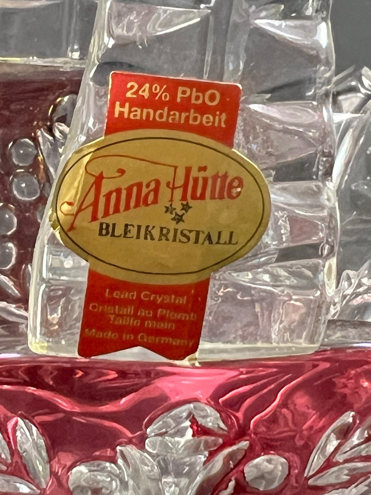 Anna Hutte Bleikristall 24% Lead Crystal Basket Brilliant Ruby Flash Germany. - detail