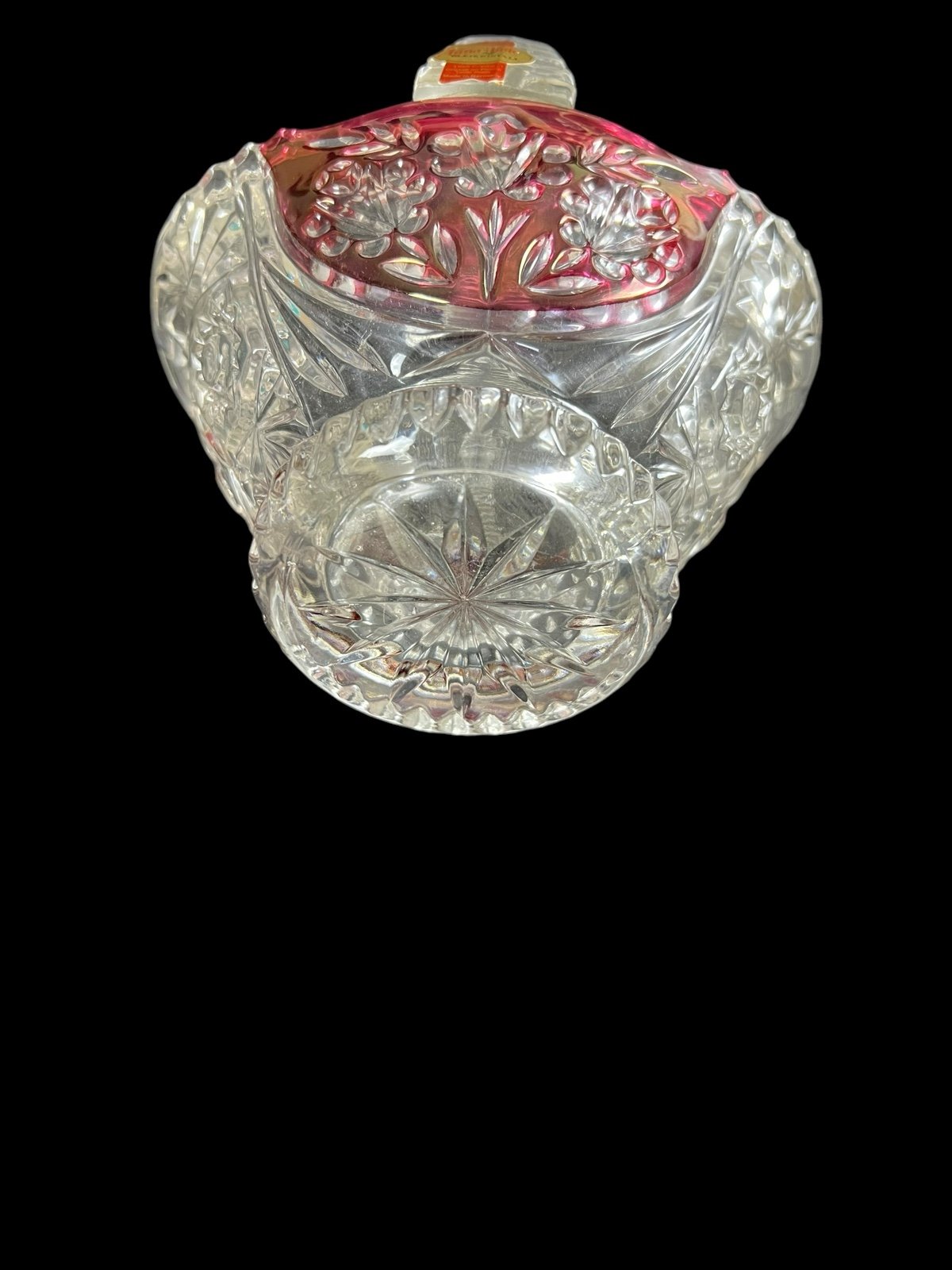 Anna Hutte Bleikristall 24% Lead Crystal Basket Brilliant Ruby Flash Germany. - detail