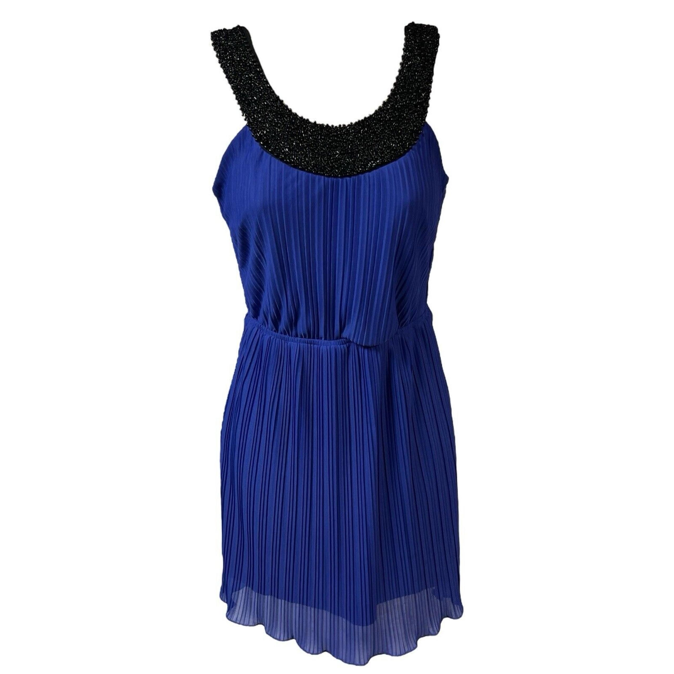 Trixxi Dress 1 Purple Black Beaded Neckline Pleated Sleeveless Stretch Lined