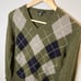J. Crew Men's 100% Lambs Wool V-Neck Sweater Size M Green Argyle Diamond
