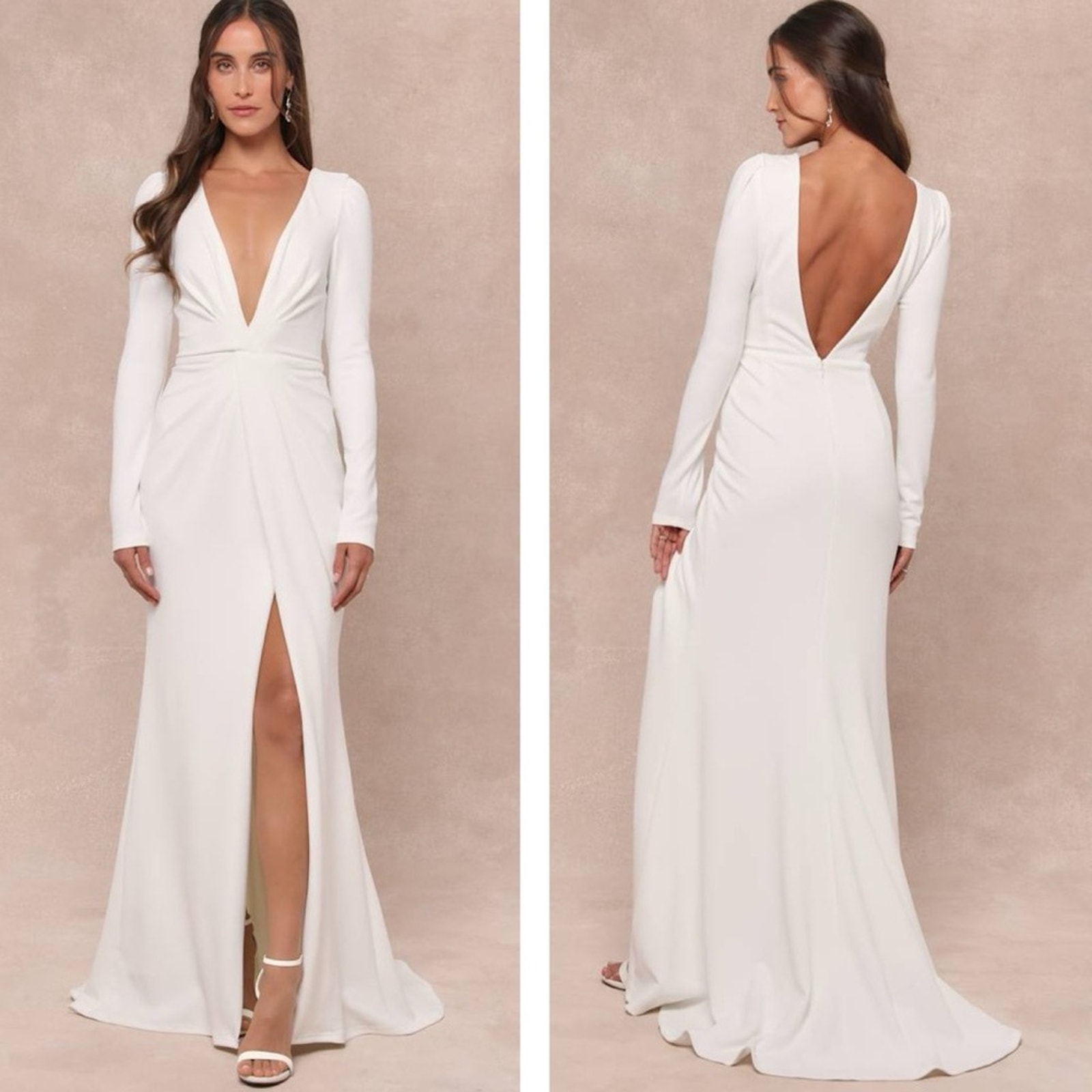 Lulus Stunning Romance White Long Sleeve Mermaid Maxi Dress Size Small Elegant