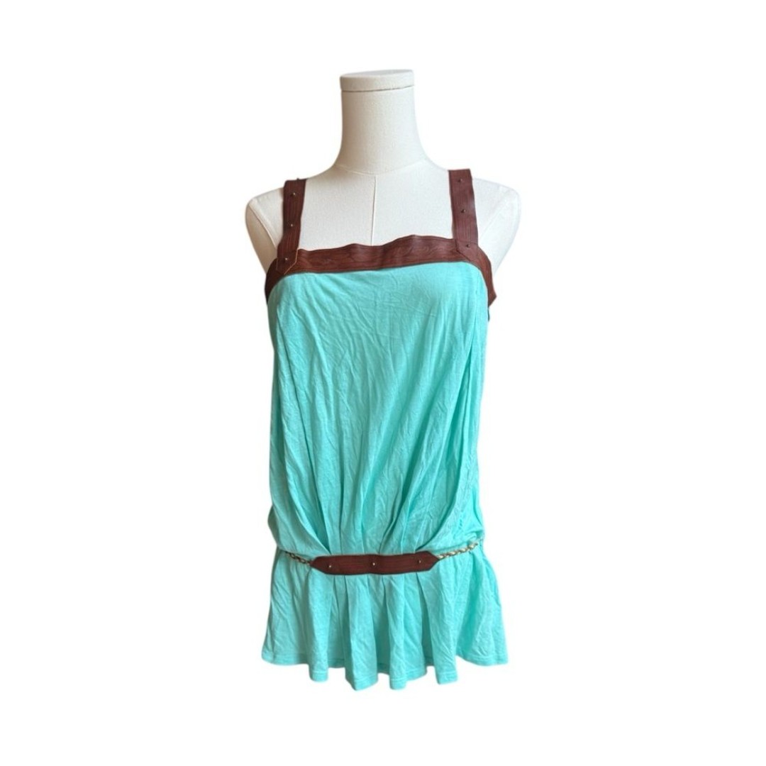 Lauren Moffatt leather trim turquoise tunic western belted M
