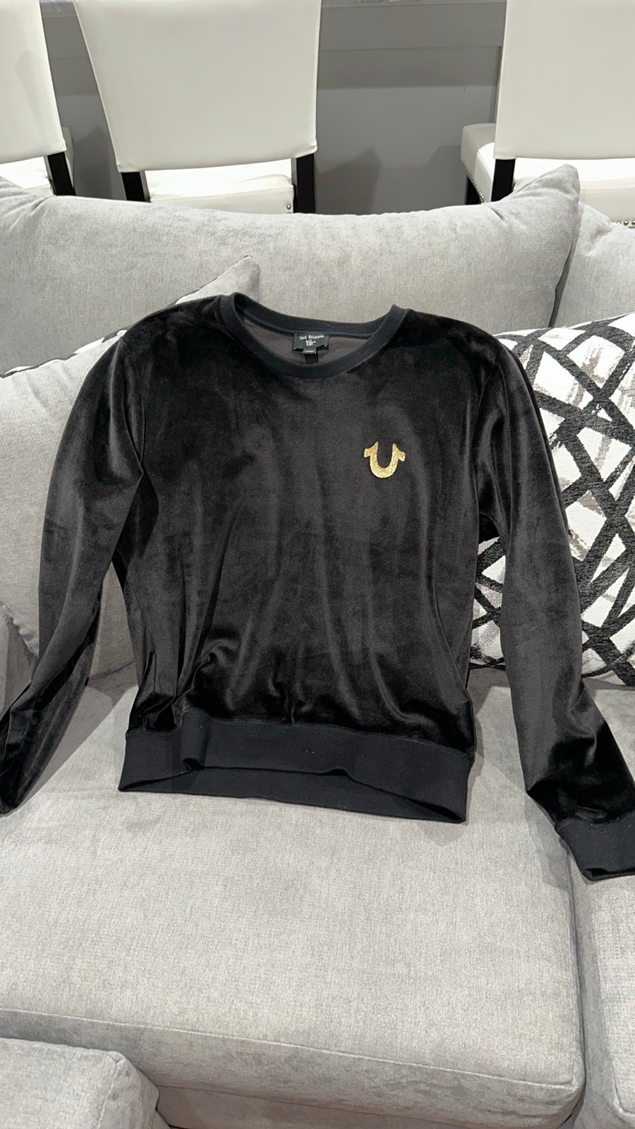 True Religion Womens Size M Black Gold Logo Velvet Sweatshirt And Sweatpants