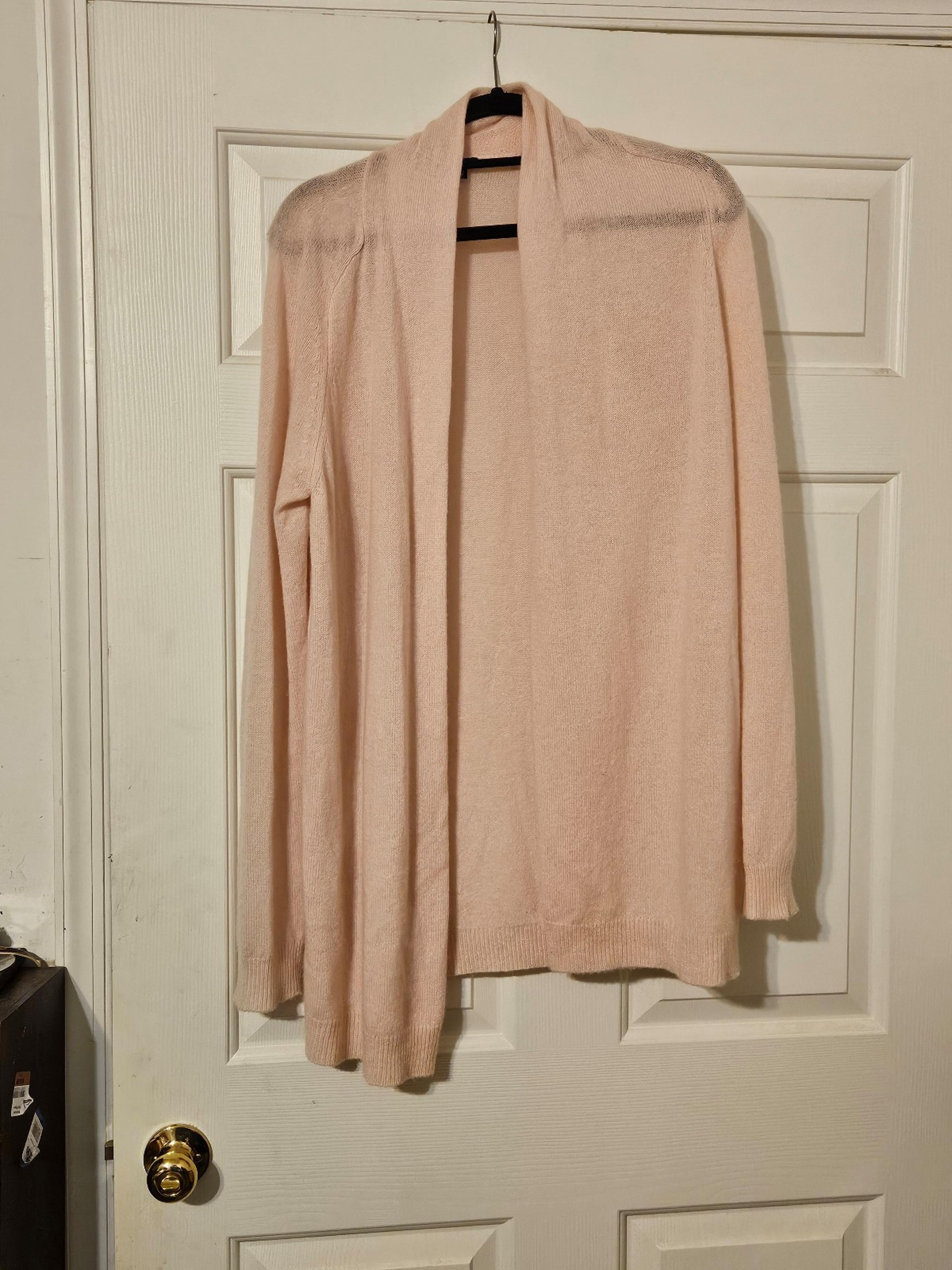 Theory Womens Pale Pink 100% Cashmere Open Front Cardigan Sweater size larg