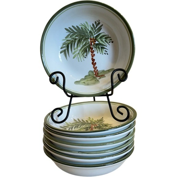 Gibson Designs PALM COURT GIDPAC Cereal Bowl Green Palm Tree Green - Set of 4