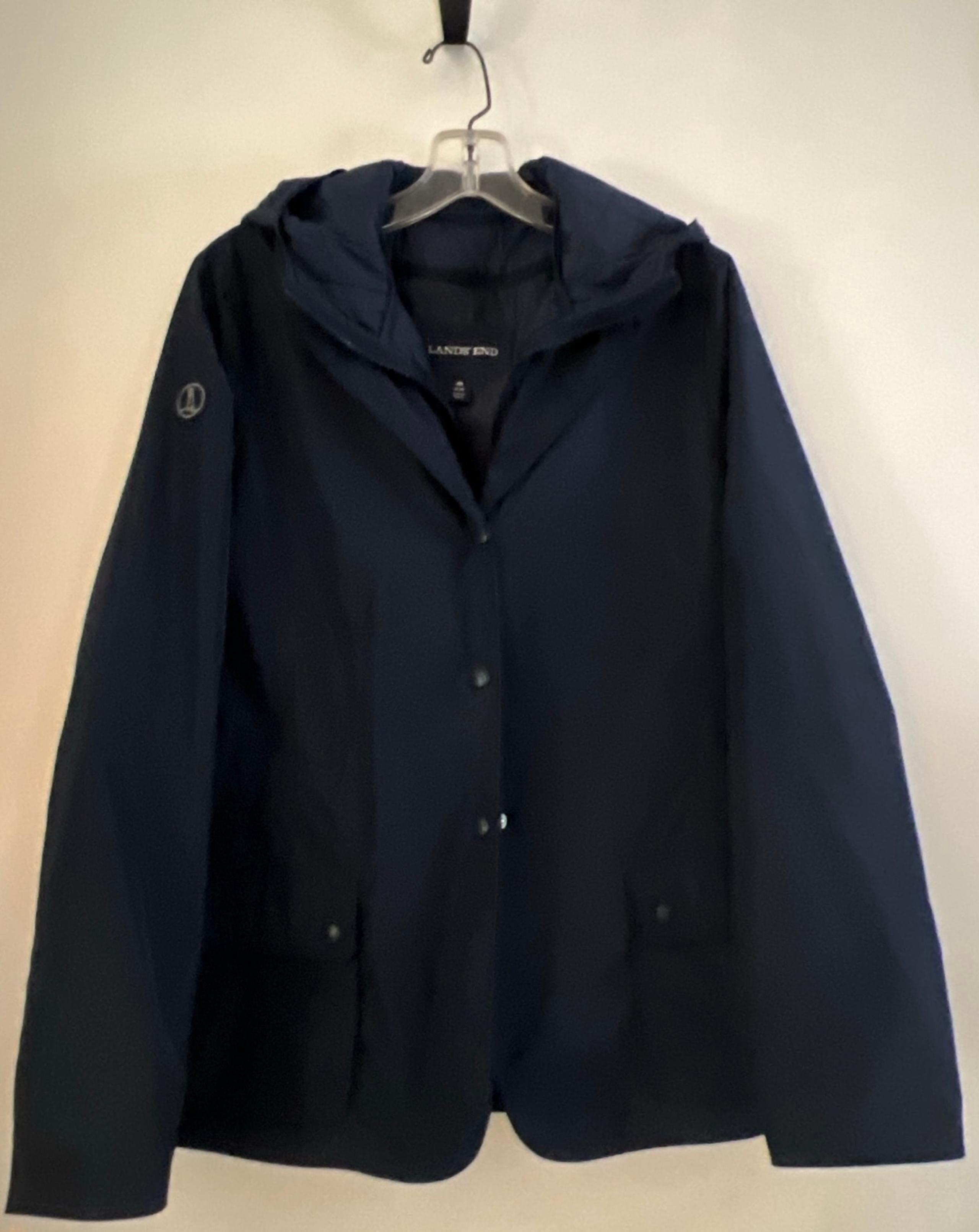 Lands End Rain Jacket Womens Size Medium Blue Lightweight Hooded Coat