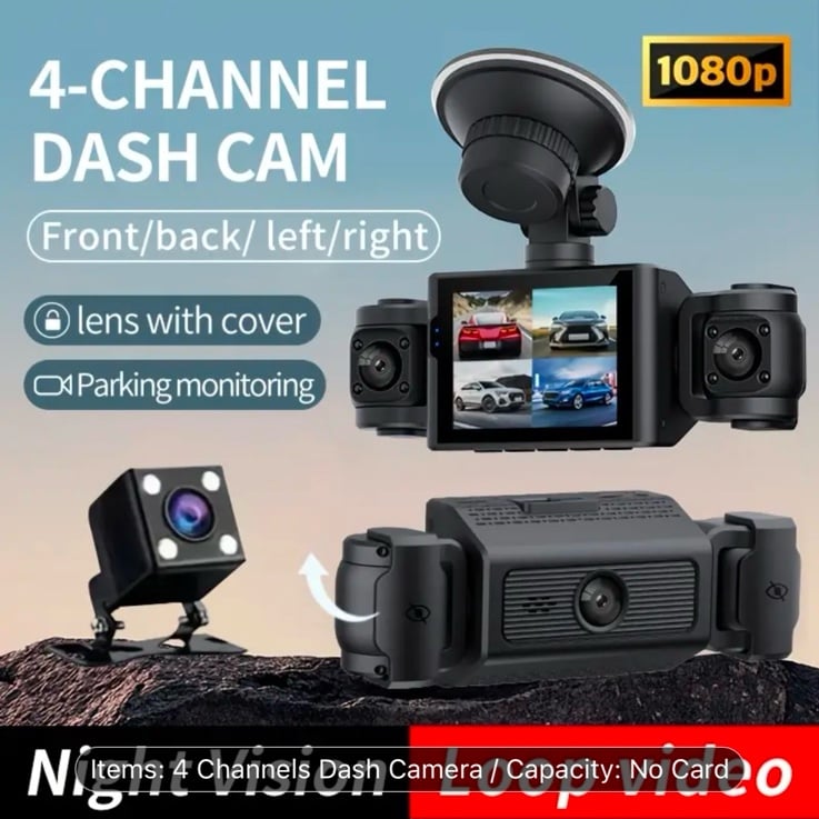 VAVUPO 4-Channel HD 1080P Dash Cam Kit - Wide-Angle, Adjustable Lens, Audio