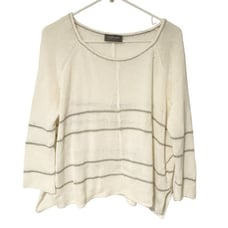 Wooden Ships Womens Size Medium/Large White Striped Boxy Sweater Coastal Grandma